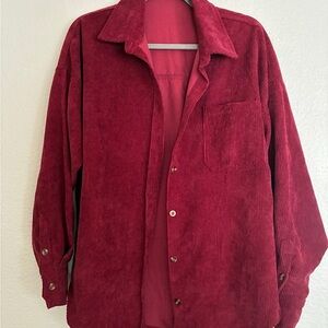 Red Corduroy Button-Up Shirt – Oversized Fit (Size M)